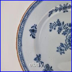 Antique 18th Century Delft Blue & White Plate Decorated Flowers 22.8cm #1