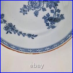 Antique 18th Century Delft Blue & White Plate Decorated Flowers 22.8cm #1