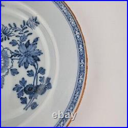 Antique 18th Century Delft Blue & White Plate Decorated Flowers 22.8cm #1