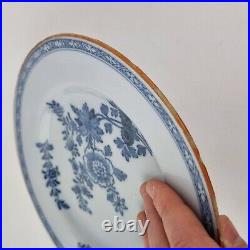 Antique 18th Century Delft Blue & White Plate Decorated Flowers 22.8cm #1