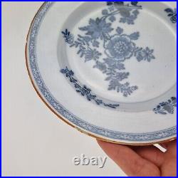 Antique 18th Century Delft Blue & White Plate Decorated Flowers 22.8cm #1