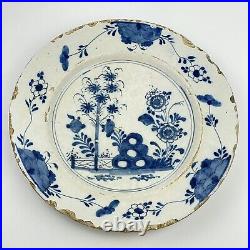 Antique 18th Century Delft Blue & White Plate Floral Decoration 22.5cm