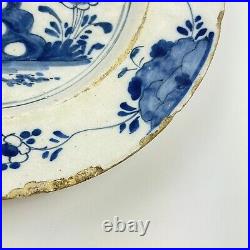 Antique 18th Century Delft Blue & White Plate Floral Decoration 22.5cm