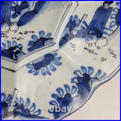 Antique 18th Century Delft Ware Lobed Charger Blue And White With Figures 34.5cm
