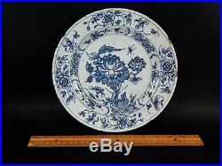 Antique 18th Century Dutch Delft Blue White Plate Flowers Insect and Old Label