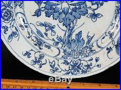 Antique 18th Century Dutch Delft Blue White Plate Flowers Insect and Old Label