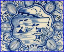 Antique 18th Century Dutch Delft Pottery Blue & White Pancake Plate Dish