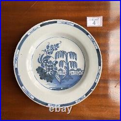 Antique 18th Century Georgian 1740 Blue Tree English Delft Pottery Pancake Plate
