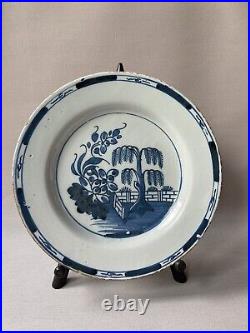 Antique 18th Century Georgian 1740 Blue Tree English Delft Pottery Pancake Plate