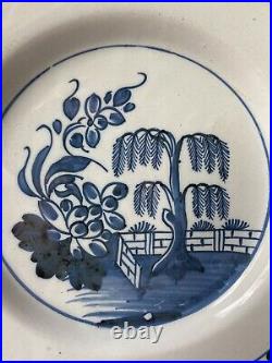 Antique 18th Century Georgian 1740 Blue Tree English Delft Pottery Pancake Plate