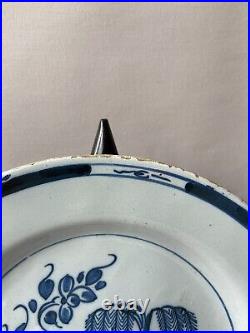 Antique 18th Century Georgian 1740 Blue Tree English Delft Pottery Pancake Plate