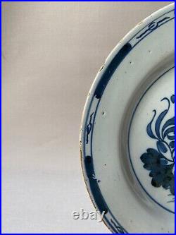 Antique 18th Century Georgian 1740 Blue Tree English Delft Pottery Pancake Plate