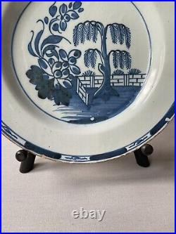 Antique 18th Century Georgian 1740 Blue Tree English Delft Pottery Pancake Plate