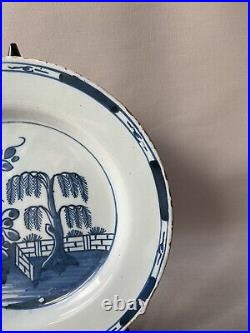 Antique 18th Century Georgian 1740 Blue Tree English Delft Pottery Pancake Plate