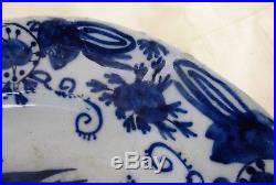 Antique 18th Century Large Delft Charger Plate Blue White Unusual Still Life