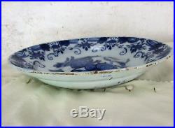 Antique 18th Century Large Delft Charger Plate Blue White Unusual Still Life