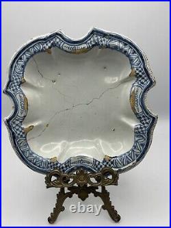 Antique 18th English Delft Blue & White Tin Glazed Charger Plate