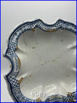 Antique 18th English Delft Blue & White Tin Glazed Charger Plate