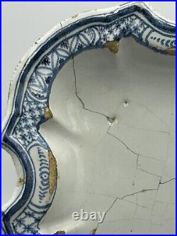 Antique 18th English Delft Blue & White Tin Glazed Charger Plate