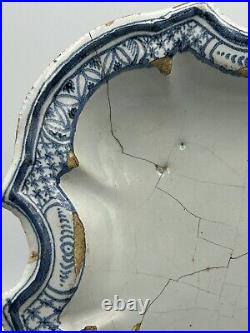 Antique 18th English Delft Blue & White Tin Glazed Charger Plate