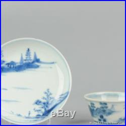 Antique 18th c Chinese Porcelain Blue & White Tea Bowl Cup Saucer Tea Drinking