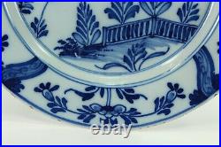 = Antique 18th c. Delft Plate Chinoiserie Blue & White w. Garden Fence and Bird