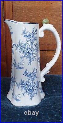 Antique 1910 English Blue & White Floral Ironstone Pitcher 10 No Chips/Cracks