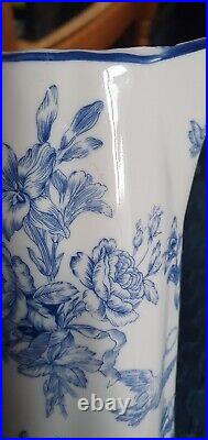 Antique 1910 English Blue & White Floral Ironstone Pitcher 10 No Chips/Cracks