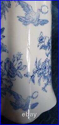 Antique 1910 English Blue & White Floral Ironstone Pitcher 10 No Chips/Cracks