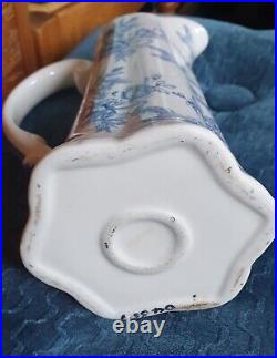 Antique 1910 English Blue & White Floral Ironstone Pitcher 10 No Chips/Cracks