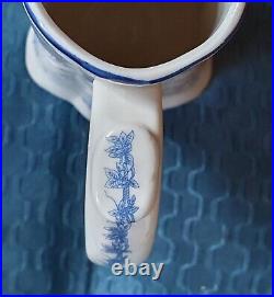 Antique 1910 English Blue & White Floral Ironstone Pitcher 10 No Chips/Cracks