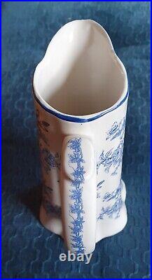 Antique 1910 English Blue & White Floral Ironstone Pitcher 10 No Chips/Cracks