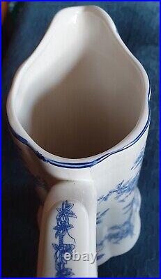 Antique 1910 English Blue & White Floral Ironstone Pitcher 10 No Chips/Cracks