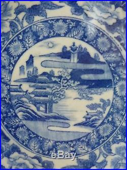 Antique 19thC Meiji Period Igezara Japanese Blue & White Large Charger Plate