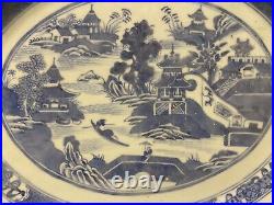 Antique 19th C Canton Chinese Export Blue White Porcelain Platter Signed