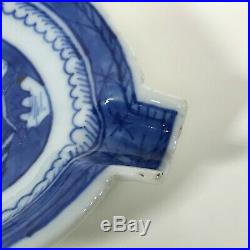 Antique 19th C Chinese Canton Porcelain Blue & White Leaf Shape Dish Plate