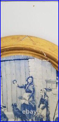 Antique 19th C Minton English Blue White Porcelain Plate Girl Woman w Fire Wood