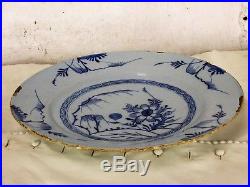 Antique 19th Century Large Delft Wall hanging Charger Plate Blue White Flower
