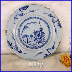 Antique 19th Century Large Delft Wall hanging Charger Plate Blue White Flower