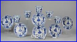 Antique 19th c Japanese Porcelain Plate Blue & White Cup & Saucer Figure Kangxi