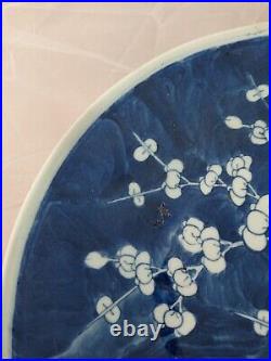 Antique 19th century Chinese Blue and white porcelain Prunus Charger dish plate