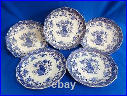 Antique ALFRED BULLOCK c. 1887 5 Earthenware Blue POONAH Pattern Plates Dia 22cm