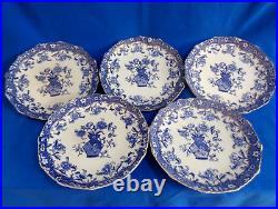 Antique ALFRED BULLOCK c. 1887 5 Earthenware Blue POONAH Pattern Plates Dia 22cm