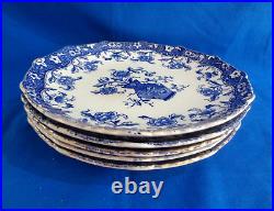 Antique ALFRED BULLOCK c. 1887 5 Earthenware Blue POONAH Pattern Plates Dia 22cm