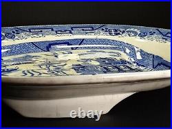 Antique Blue And White Staffordshire Stone China Meat Juice Tree Platter 18