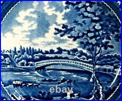 Antique Blue Staffordshire Plate Upper Ferry Bridge Over The River Schuylkill