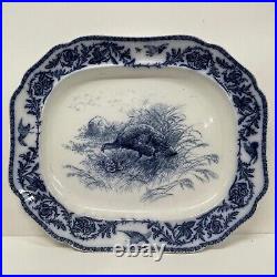 Antique Blue White 19th Serving Meat Platter Plate Cauldon England 57cm Turkey