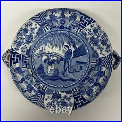 Antique Blue & White Ceramic Warming Plate Spode Georgian Lange Lijsen pattern
