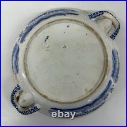 Antique Blue & White Ceramic Warming Plate Spode Georgian Lange Lijsen pattern