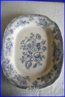 Antique Blue & White Floral Platter Serving Meat Plate Tableware